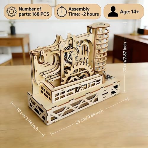 3D Wooden Puzzles for Adults, Motorized Marble Run Spiral Model Kit - Natural Wood DIY Craft Building Set, Unique Gift for Adults Men Women