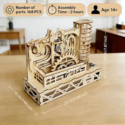 3D Wooden Puzzles for Adults, Motorized Marble Run Spiral Model Kit - Natural Wood DIY Craft Building Set, Unique Gift for Adults Men Women