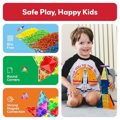 PicassoTiles 60 pcs Mini Magnetic Tiles Magnet Toys Travel-Friendly On-The-Go Building Blocks for Kids Compact Lightweight Creative playset Preschool Montessori Early Learning STEM Kids Toy Ages 3+. - color: 60pcs Mini