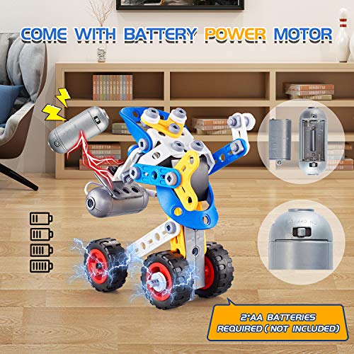 Erector Set for Boys 6-12, Building Toys for Kids Ages 4-8, 5 in 1 STEM Toys Ages 4-7 with Electric Power Motor, Construction Toys for Age 5 7 8 9 Years Old, 113 PCS DIY