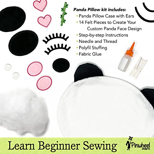 Pinwheel Crafts Beginner Sewing Kit for Kids 8-12 with DIY Panda Pillow - color: Panda Pillow-White