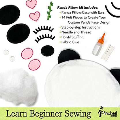 Pinwheel Crafts Beginner Sewing Kit for Kids 8-12 with DIY Panda Pillow - color: Panda Pillow-White