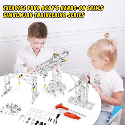 BESTYMXY Building Toys Model Set 273PCS - Tower Crane, Frame Crane & Windmill 3 in 1 Metal Kit, DIY Building STEM Projects, Educational Assembly Metal Toys