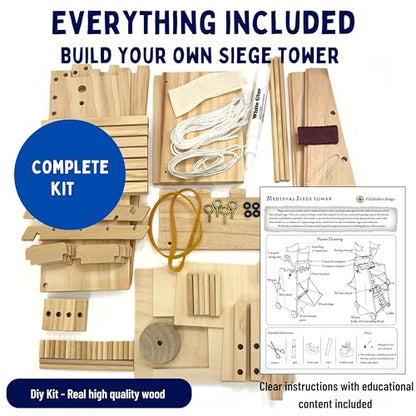 PATHFINDERS STEM Kit – Medieval Siege Tower with Catapult | Wooden Building Kit for Teens and Adults | Engineering & Physics Toy | Hands-On STEM Project