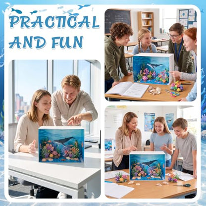 AmazingSpark 2 Set Ocean Diorama Box and Water Sticker Decor, Ocean Diorama Project Supplies Set, Cardboard Display Case Kit & Water Sticker with Double Sided Tapes for DIY Crafts Toys Dollhouse - style: Ocean,Cube