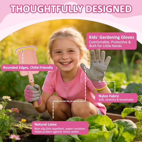 Cossy 13 PCS Kids Gardening Set,Garden Tool Kit for Kids and Toddlers - color: Pink