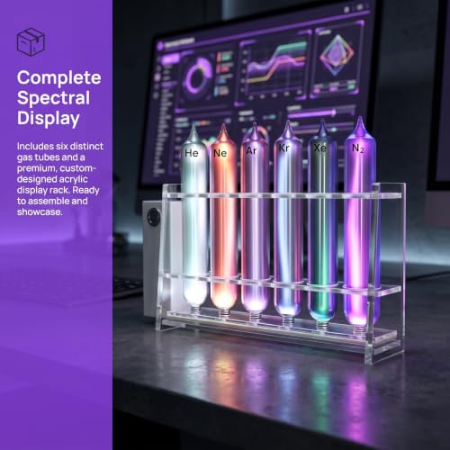 6‑Tube Rare Gas Glow Demonstration Set, He Ne Ar Kr Xe N2 Spectrum Glow Tube for Physics Science Lab Teaching Experiment Display, for Science Education, Collection, Display, Teaching