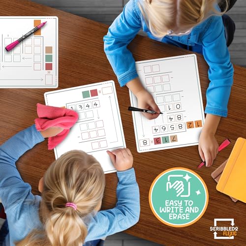 SCRIBBLEDO Long Division Practice 11”x14” Reusable Sheets Math Manipulatives for Classroom Teaching Materials 5th Grade Classroom Must Haves Special Education Math Centers 10-Pack Dry Erase Sheets - size: 11"W x14"H