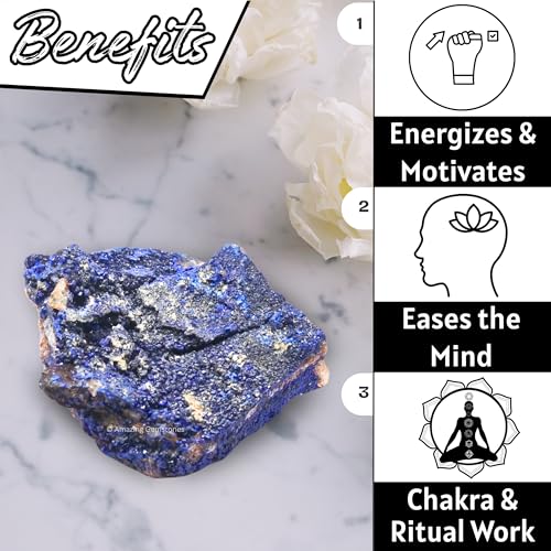 Amazing Gemstone Azurite Crystals and Healing Stones Mineral Specimen - Premium Semi Precious Gem Stones - Healing Crystals Geodes Clusters for Meditation, Chakra Balance, and Energy (S) - color: Azurite, size: Small