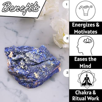 Amazing Gemstone Azurite Crystals and Healing Stones Mineral Specimen - Premium Semi Precious Gem Stones - Healing Crystals Geodes Clusters for Meditation, Chakra Balance, and Energy (S) - color: Azurite, size: Small