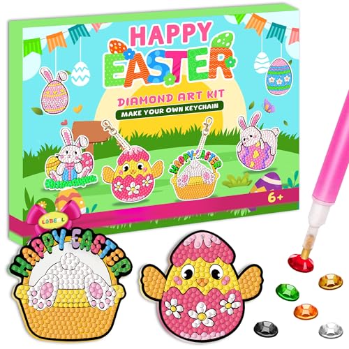 Labeol Diamond Art Kits for Kids with 5D Diamond Creat Your Own GEM Keychains Arts and Crafts for Kids Ages 8-12 Christmas Stocking Birthday Gifts for Kids 6+ - style: easter