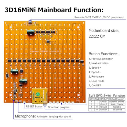 Mini 3D Led Cube DIY Electronics Kit Soldering Project Kit (3D16MINI-MULTI4-KIT) - color: 3d16mini-multi4-kit