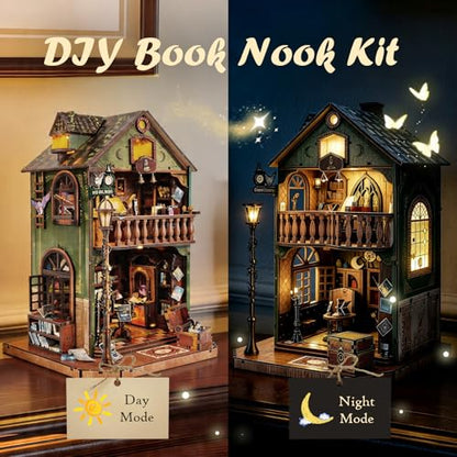 Book Nook Kit DIY Miniature House with LED Light, 3D Wooden Puzzle Owl Library Bookshelf Insert, DIY Craft Model Kit for Adults & Teens, Creative Bookshelf Decor Gift - style: Owl library