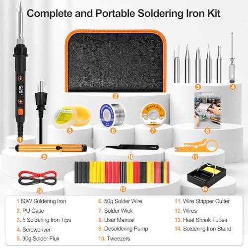 Soldering Iron Kit 80W LED Soldering Gun with Flux for Electronics Repair - color: Orange