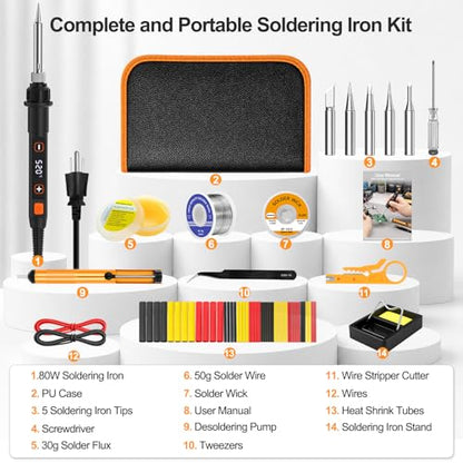 Soldering Iron Kit 80W LED Soldering Gun with Flux for Electronics Repair - color: Orange