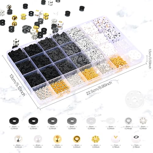 3079pcs 6mm Black Gradient Polymer Clay Round Loose Beads for Bracelets Making
