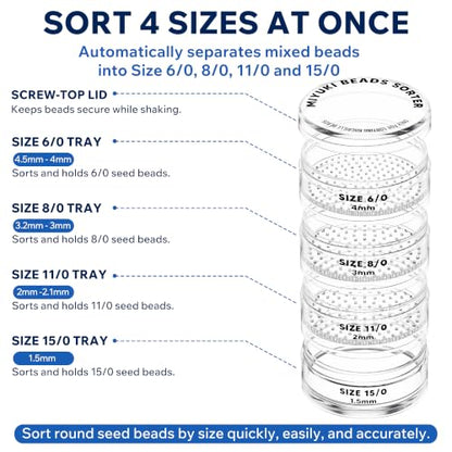 MIYUKI Beads Sorter for Round Rocaille Seed Beads, 4-Level Acrylic Bead Sifter with Size Labels 6/0 8/0 11/0 15/0, Seed Bead Organizer Tool for Jewelry Making, Bracelet Making & Craft Projects