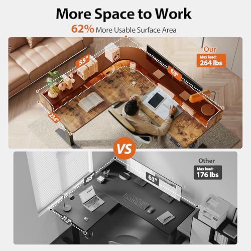 Agilestic L Shaped Standing Desk with Monitor Shelf, 63 Inch, Rustic Brown - color: Rustic Brown, size: 63x55 Inch with shelf