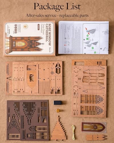 Rolife 3D Wooden Puzzle - Gothic Twin-Tower Cathedral Architecture Model with LED Lights, DIY Craft Building Kit for Adults, Unique Home Decor & Birthday for Hobbyists - style: Gothic Twin-Tower Cathedral