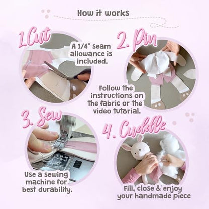 kullaloo - Cut & Sew Fabric Panel for Intermediate Skills - with Video Instructions - Doll Sewing Panel Doll with Clothes: Dress Me Bestie Bibby Bunny - color: Dress Me Bestie Bibby Bunny
