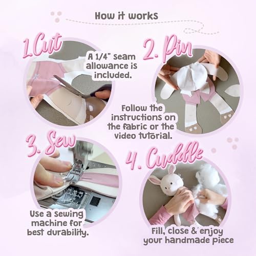 kullaloo - Cut & Sew Fabric Panel for Intermediate Skills - with Video Instructions - Doll Sewing Panel Doll with Clothes: Dress Me Bestie Bibby Bunny - color: Dress Me Bestie Bibby Bunny