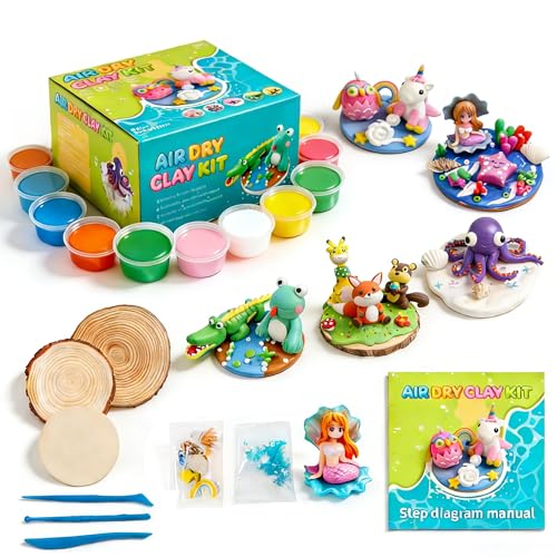 Air Dry Clay Kits for Kids,Animal & Ocean Theme,Modeling Clay for Kids, DIY Model Magic Clay with Sculpting Tools and Tutorials,20 Boxes Molding Clay,Ultra Light,Soft & Non-Sticky,Arts and Crafts Gift - color: Animal & Ocean Theme