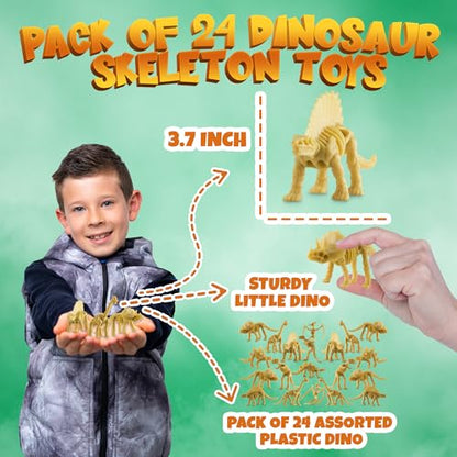 Dinosaur Fossil Skeleton (Pack of 24) 3.7 Inch Assorted Dino Toys for Kids - style: 24-Pcs