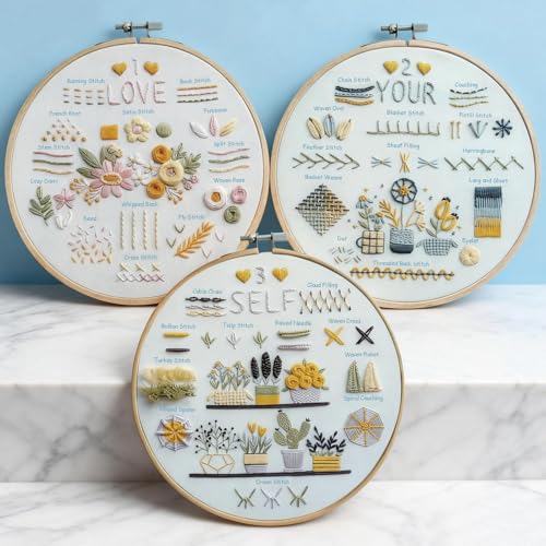 Embroidery Kit for Beginners,Learn 37 Stitches with Instructions & Video - color: 37 Different Stitches