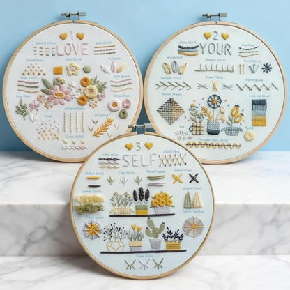 Embroidery Kit for Beginners,Learn 37 Stitches with Instructions & Video - color: 37 Different Stitches