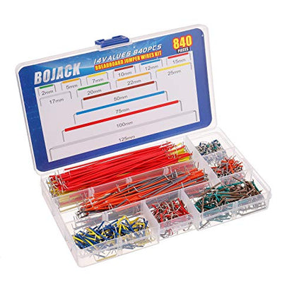 BOJACK 14 Vaules 840 pcs 2-125mm Solderless Flexible Breadboard Connecting Line Cables Breadboard Jumper Wires kit - size: 14 Vaules 2-125mm / 840 Pcs