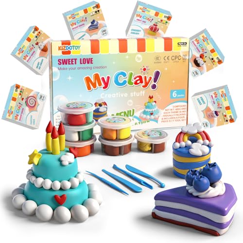 Dessert Clay Kit for Kids – 6 Sweet Treat Themes with Tools & Tutorial Cards | Cupcake Cookie Cake DIY | Soft Non-Sticky Air Dry Clay | Arts & Crafts Gift Ages 3+ - color: 6 Boxes of Desserts