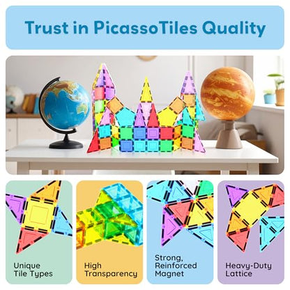 PicassoTiles Magnetic Building Block Rocket Booster Theme Set Magnet Construction Toy Educational Kit Engineering STEM Learning Playset Child Brain Development Stacking Blocks Playboard PT32 - color: Multicolored Rocket Booster Theme