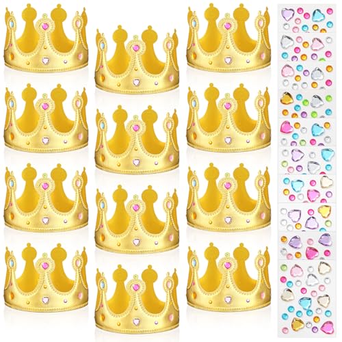 Yaomiao 22 pack DIY Crowns Set Include 12 Pcs Foam Princess Crowns and 10 Pcs Diamond Sticker for Kids - color: Gold, style: Stylish