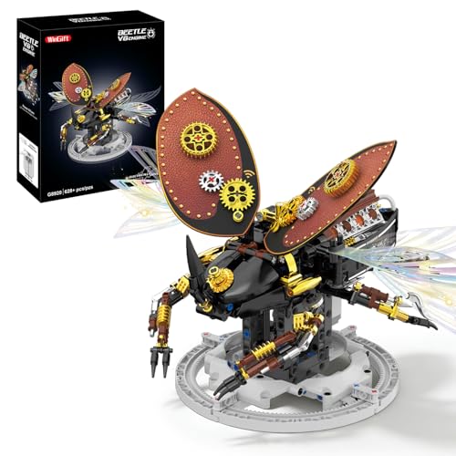 Bionic Steampunk Beetle Insect Building Set, Poseable Articulated Mechanical Joints, Motorized Movable STEM Brick Model with Display Stand, Vintage Gear Collectible Decor Gift for Kids Teens Adults - color: Electric Beetle Building Set