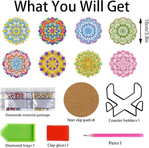 XUCNWL 8 PCS Flowers Diamond Art Coasters Kit for Adults,4X4 Inch - color: Flower-3