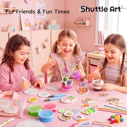Shuttle Art 105 Pcs Magic Foam Texture Painting Kit Dessert Series: 24 Dessert Foam Pieces, Slime, Clay, Pastry Display Case, 12 Acrylic Paint Markers, Magical 3D Effect DIY Art for Kids Ages 3-12 - color: Dessert Series - 105 Pcs