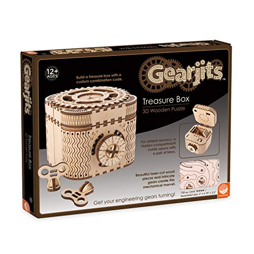 MindWare Gearjits: Treasure Box – 158pc Wooden 3D Building Puzzle for Teens & Adults – DIY Construction Model – Fun for Parents Too! – Great STEAM Gifts for Ages 12+