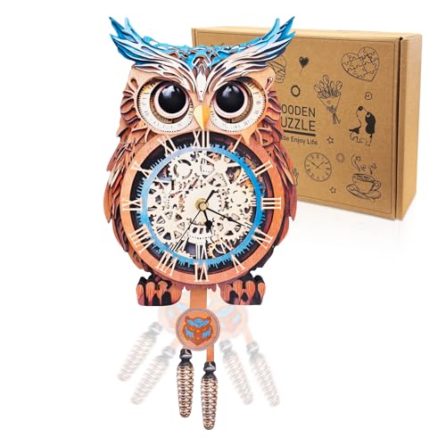 3D Puzzles for Adults Wooden Owl Puzzle Clock Adult Crafts - color: Owl Clock