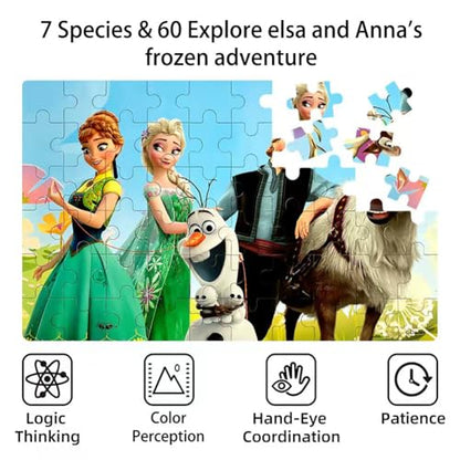 60 Piece Educational Puzzles for Kids Ages 4-8 Jigsaw Puzzle Games in Reusable Metal Box, Learning Toys with Extra Thick Safe Pieces for Boys & Girls - color: U1-6axy-6ewh