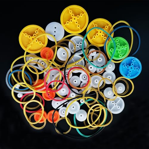 90PCS Belt Pulley Set 2MM Hole Plastic Belt Pulley with Rubber Band for DIY Model Toy RC Car Robot Airplane Accessories (90)