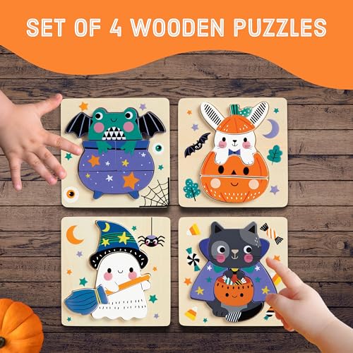 Mudpuppy - Spooky Friends - Set of 4 Wooden 4 Piece Puzzles for Kids - color: Spooky Friends