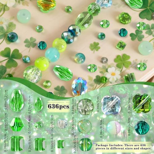 Green Glass Beads Bulk for Jewelry Making, Beaded Plant, Craft Crystal Bead - color: Green, size: 636pcs