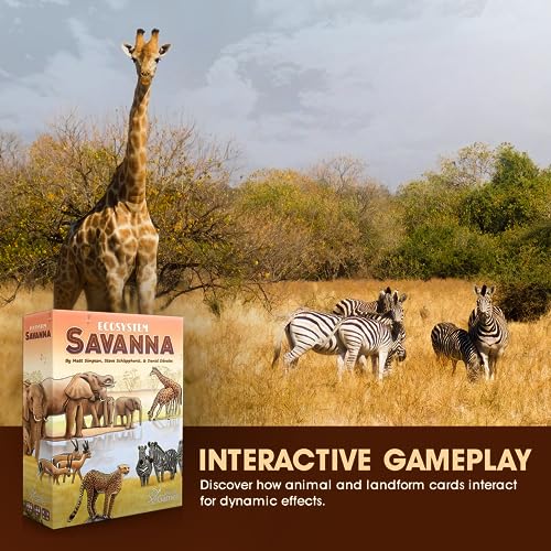 Ecosystem: Savanna - A Family Card Game About Animals on Grassy Woodland of African Savanna - Fun & Educational Ecology Game for Kids & Adults - Strategy Board Game for Gamers, Students & Teachers - style: Ecosystem Savanna