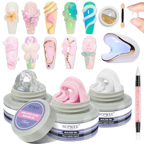 Solid Builder Gel for Nails, Clear White Pink Hard Gel, 3pcs - color: Clear&White&Pink