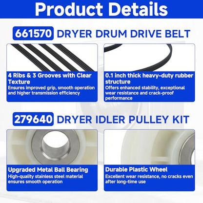 Dryer Idler Pulley Kit 661570 279640 W10837240 for Whirlpool Kenmore Maytag