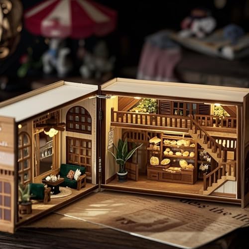 DIY Miniature Dollhouse Kits - Wooden Mini Model House with LED Lights, Tiny Furniture & Accessories – Craft Building Kits for Teens & Adults (Bagel Time) – Birthday Valentine's Gift - style: Bagel Time
