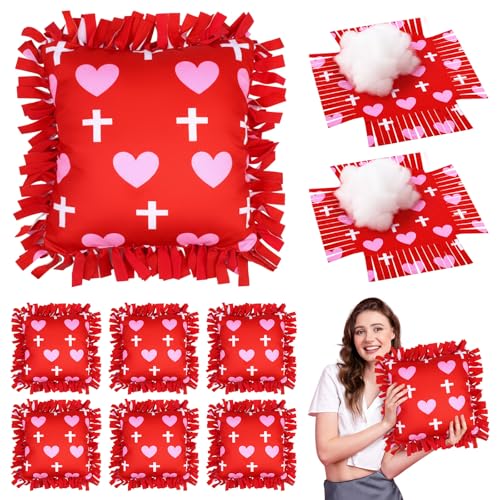 Chunful 6 Sets Valentine's Day Tied Pillow Craft Kit for Adults DIY Heart Religious Cross Pillow Craft Gifts for Valentine's Day Party Decor VBS Favors Giveaways - style: Valentine's Day