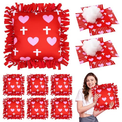 Chunful 6 Sets Valentine's Day Tied Pillow Craft Kit for Adults DIY Heart Religious Cross Pillow Craft Gifts for Valentine's Day Party Decor VBS Favors Giveaways - style: Valentine's Day