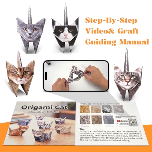 hapray 56 Sheets Cat Origami Paper Kit, Origami Kit for Kids, Origami Book