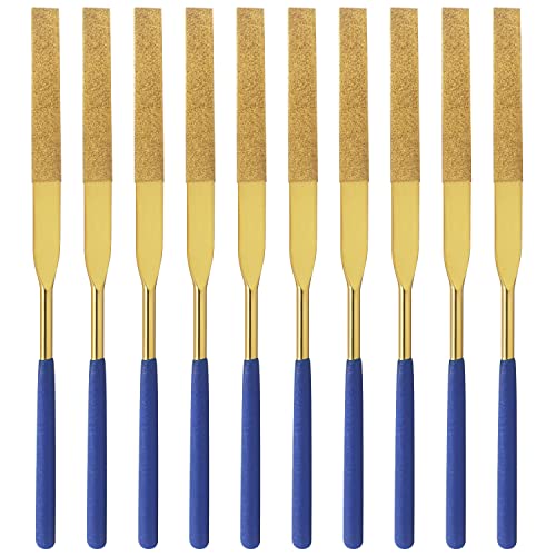 10 PCS Diamond Needle File (3×140mm) 150 Grit Titanium Coated Mini Metal Files Flat Files for Precision Metal File Work Miniature DIY Jewelers/Glass/Ceramic